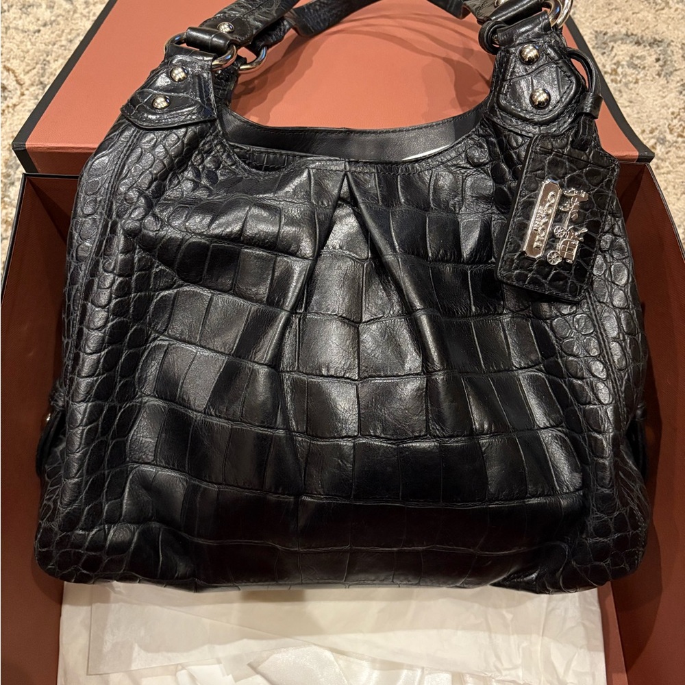 Coach Black Croc-Embossed Shoulder Bag